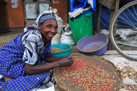 Jordnødderne pilles - hér af ældre kvinde i Kisoro. Foto af Lisbeth Kristine Olesen